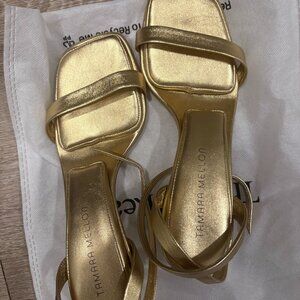 Tamara Mellon pillow top gold dress sandals size 38
